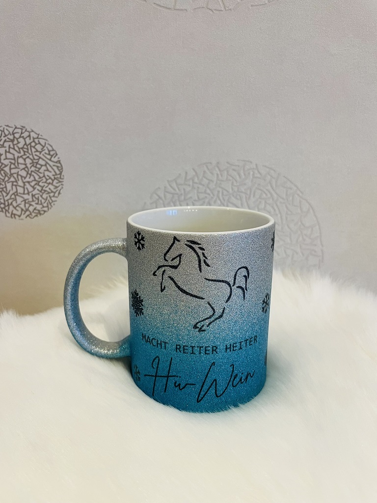 Tasse mit Glitzereffekt und Designerstellung nach Kundenwunsch, spülmaschinen-geeignet