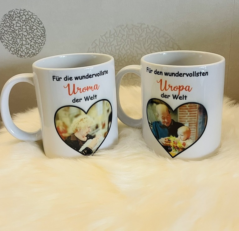 2 Foto-Partner-Tassen und Designerstellung nach Kundenwunsch, spülmaschinen-geeignet